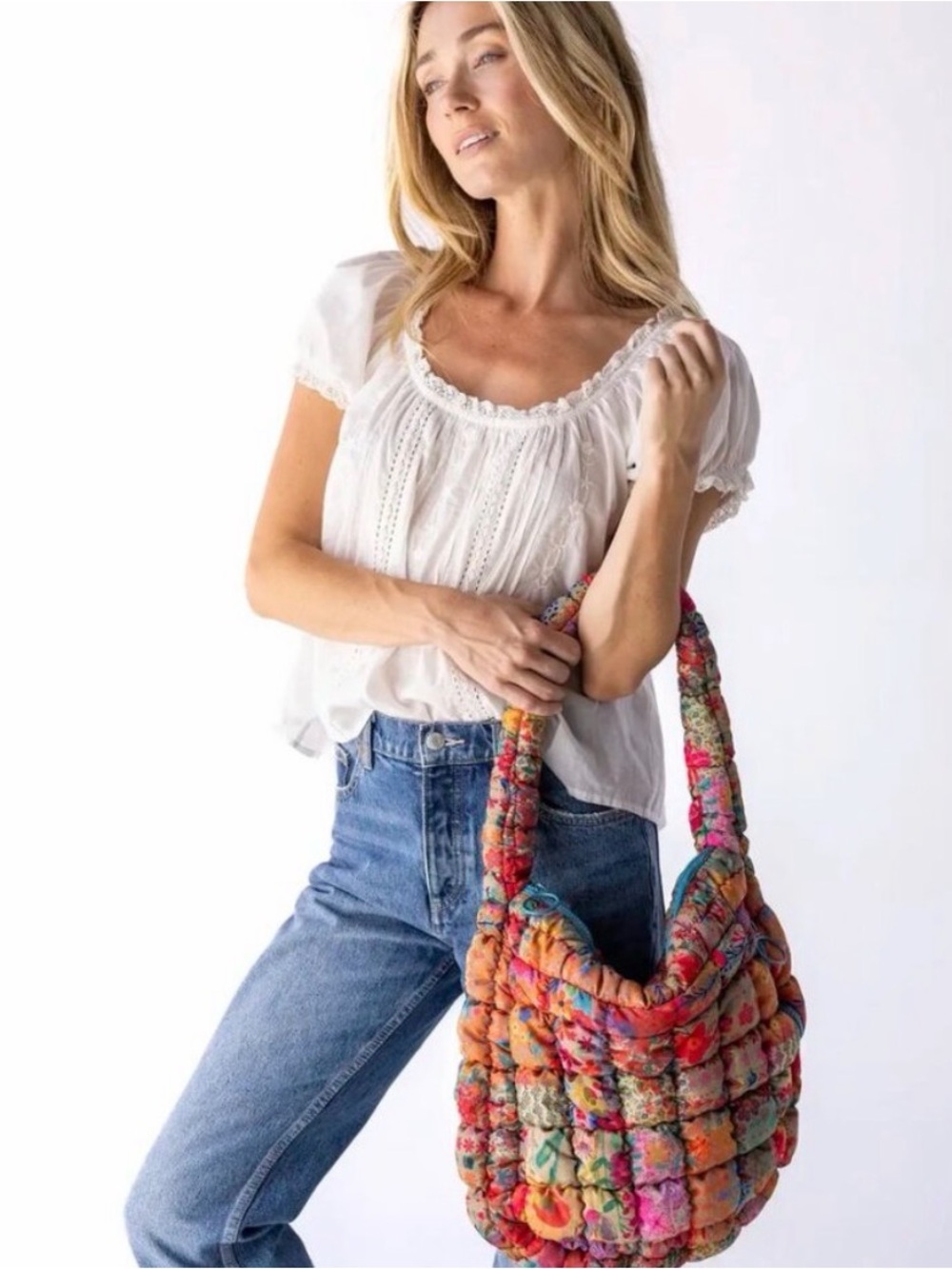 🌙NATURAL LIFE Puffy Fit-It-All Bag/Pink Floral Patchwork 🌙